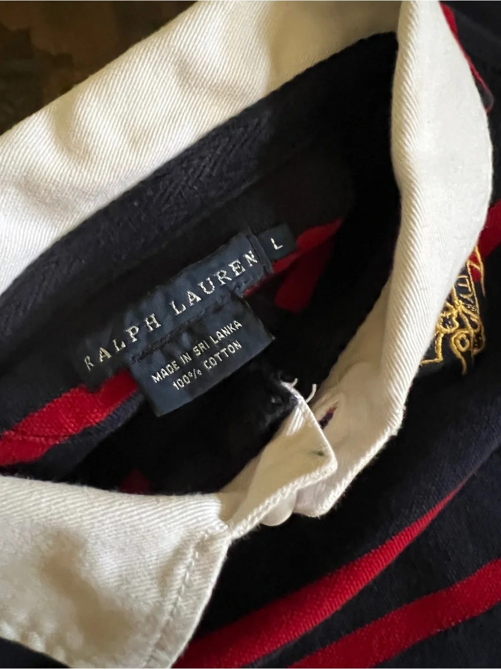 Ralph Lauren Navy & Red Striped Polo with White Collar